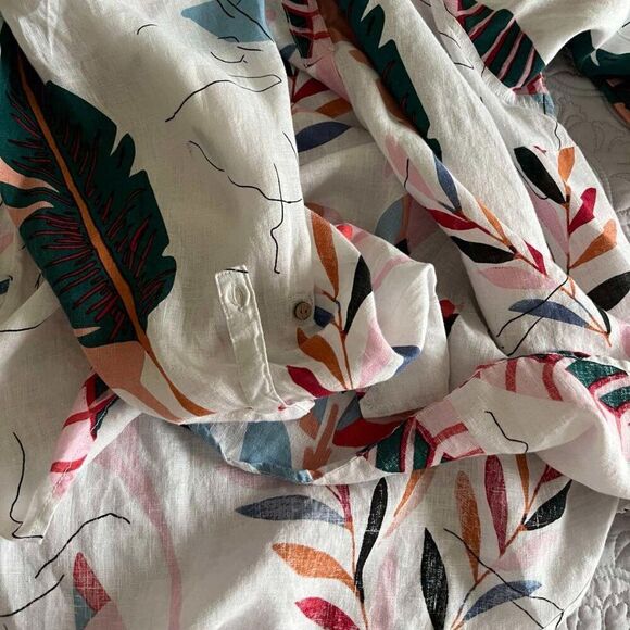 Cynthia Rowley Tropical Floral Ballet Dancer Print 100% Linen Popover Blouse 3X - Picture 5 of 9